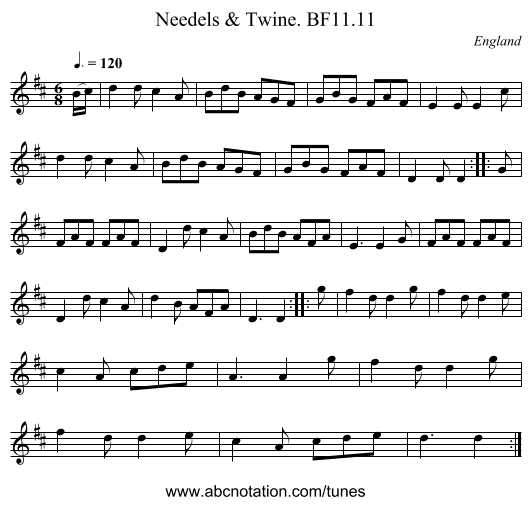 Needels & Twine. BF11.11 - staff notation