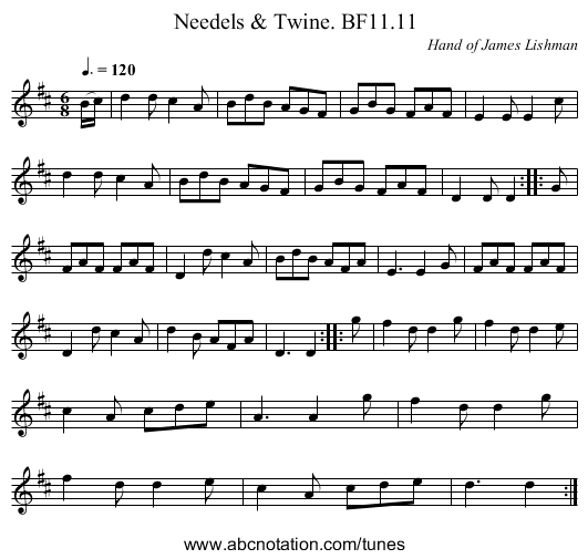 Needels & Twine. BF11.11 - staff notation