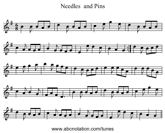 Needles  and Pins - staff notation