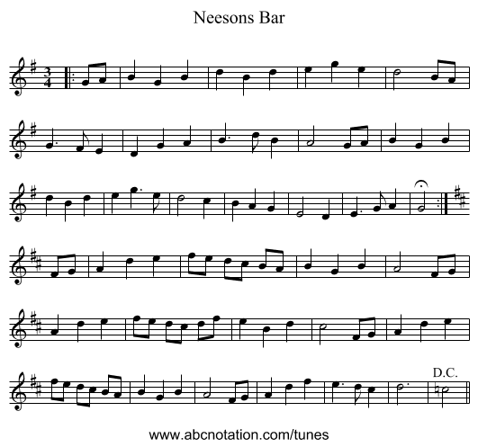 Neesons Bar - staff notation