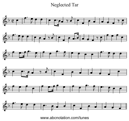 Neglected Tar - staff notation