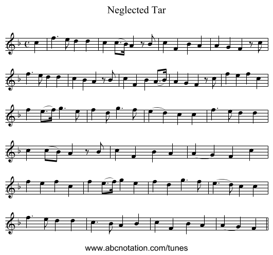 Neglected Tar - staff notation