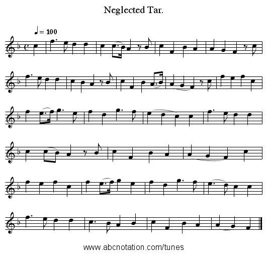 Neglected Tar. - staff notation
