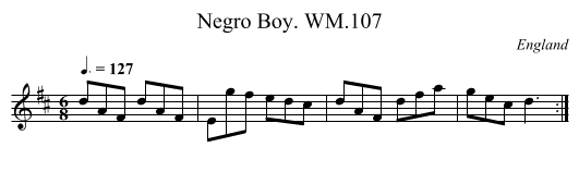 Negro Boy. WM.107 - staff notation
