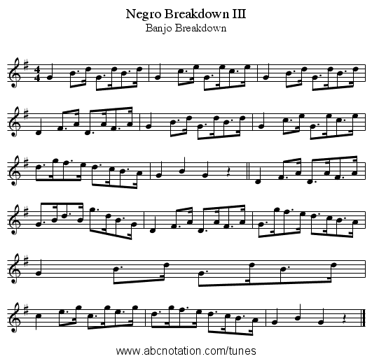 Negro Breakdown III - staff notation