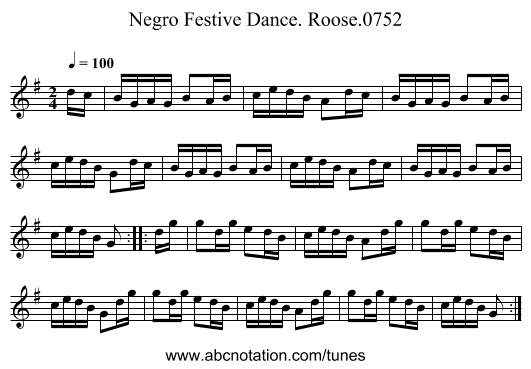 Negro Festive Dance. Roose.0752 - staff notation