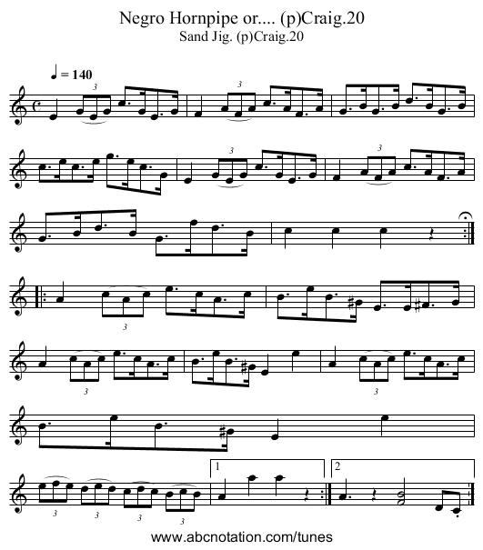 Negro Hornpipe or.... (p)Craig.20 - staff notation