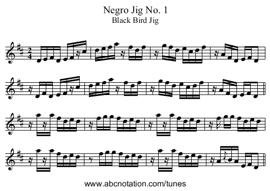 Negro Jig No. 1 - staff notation