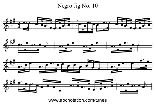 Negro Jig No. 10 - staff notation