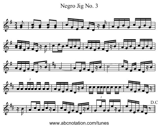 Negro Jig No. 3 - staff notation
