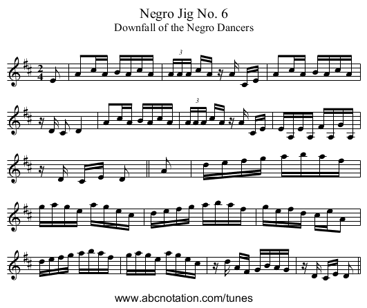 Negro Jig No. 6 - staff notation