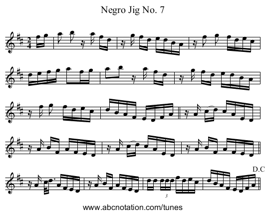 Negro Jig No. 7 - staff notation