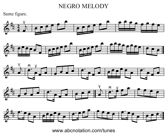 NEGRO MELODY - staff notation
