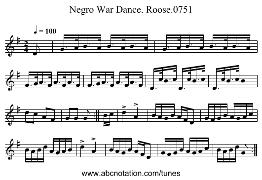 Negro War Dance. Roose.0751 - staff notation