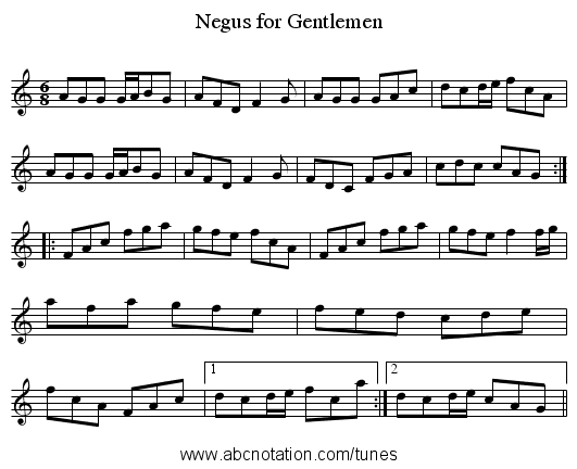 Negus for Gentlemen - staff notation