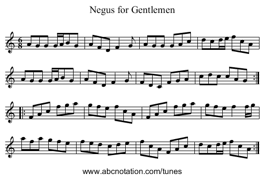Negus for Gentlemen - staff notation