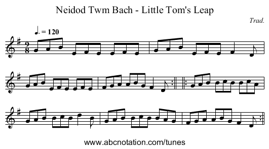 Neidod Twm Bach - Little Tom's Leap - staff notation