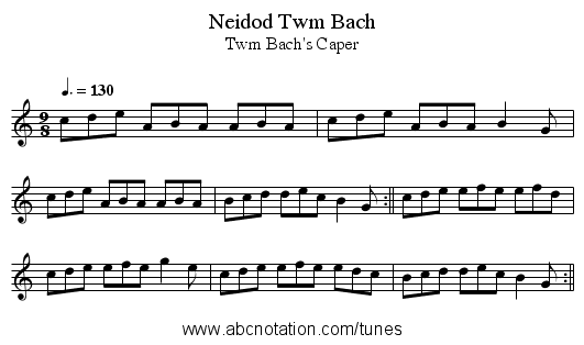 Neidod Twm Bach - staff notation