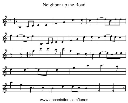 Neighbor up the Road - staff notation