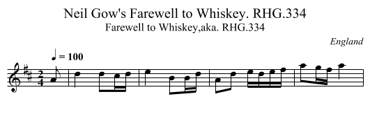 Neil Gow's Farewell to Whiskey. RHG.334 - staff notation