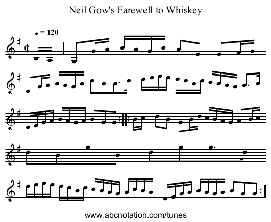 Neil Gow's Farewell to Whiskey - staff notation
