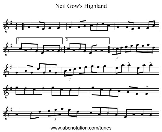 Neil Gow's Highland - staff notation
