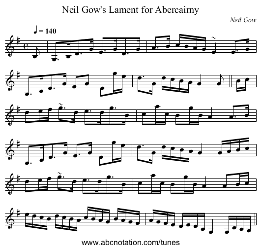Neil Gow's Lament for Abercairny - staff notation