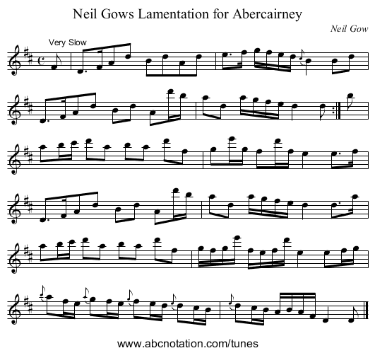 Neil Gows Lamentation for Abercairney - staff notation
