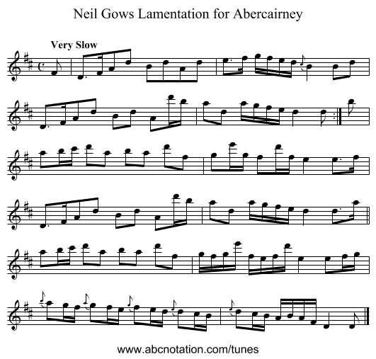 Neil Gows Lamentation for Abercairney - staff notation