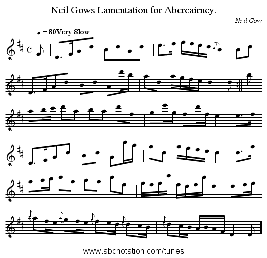 Neil Gows Lamentation for Abercairney. - staff notation