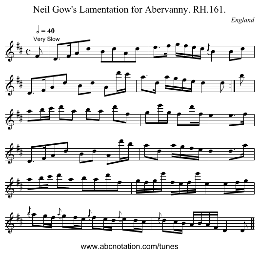 Neil Gow's Lamentation for Abervanny. RH.161. - staff notation