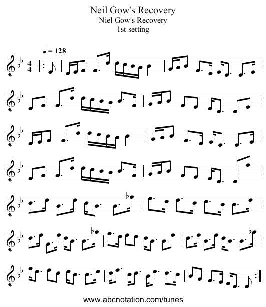 Neil Gow's Recovery - staff notation