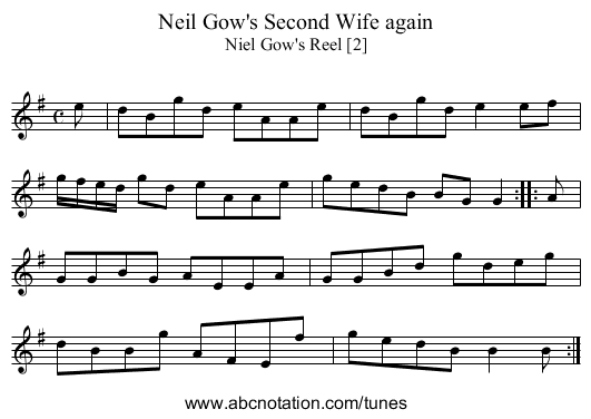 Neil Gow's Second Wife again - staff notation