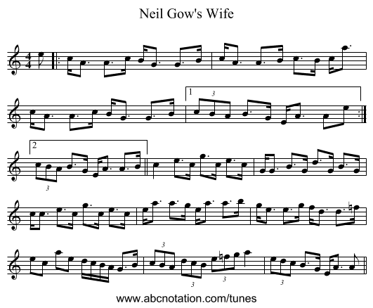 Neil Gow's Wife - staff notation