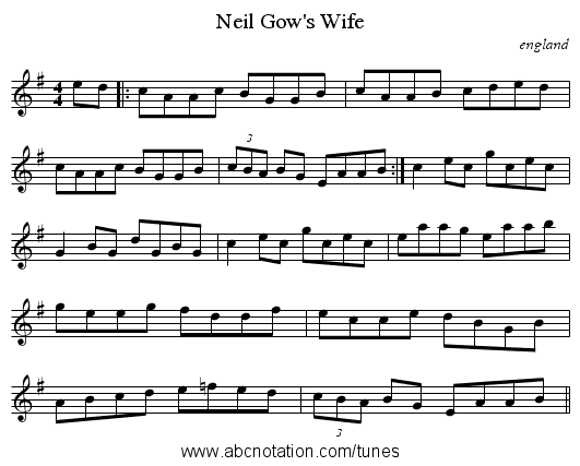 Neil Gow's Wife - staff notation