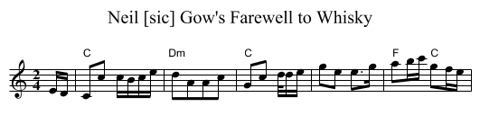 Neil [sic] Gow's Farewell to Whisky - staff notation