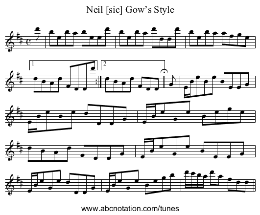 Neil [sic] Gow’s Style - staff notation
