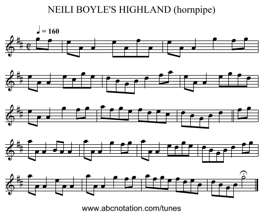 NEILI BOYLE'S HIGHLAND (hornpipe) - staff notation