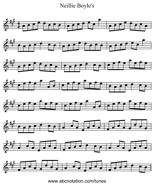 Neillie Boyle's - staff notation