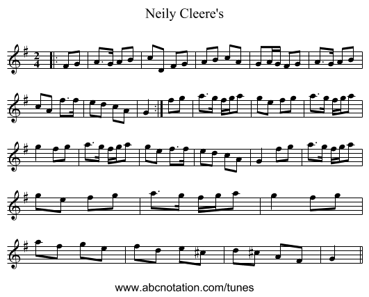 Neily Cleere's - staff notation