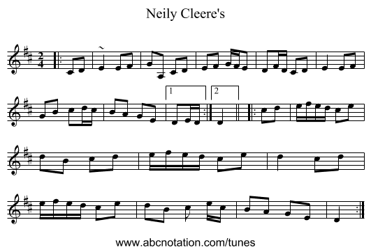 Neily Cleere's - staff notation