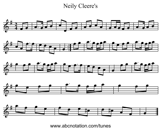 Neily Cleere's - staff notation