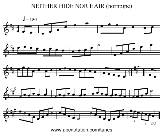 NEITHER HIDE NOR HAIR (hornpipe) - staff notation