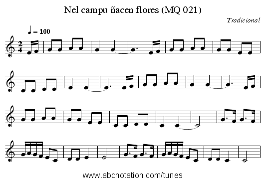 Nel campu ñacen flores (MQ 021) - staff notation
