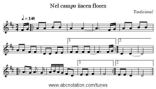 Nel campu ñacen flores - staff notation