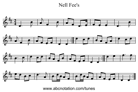 Nell Fee's - staff notation
