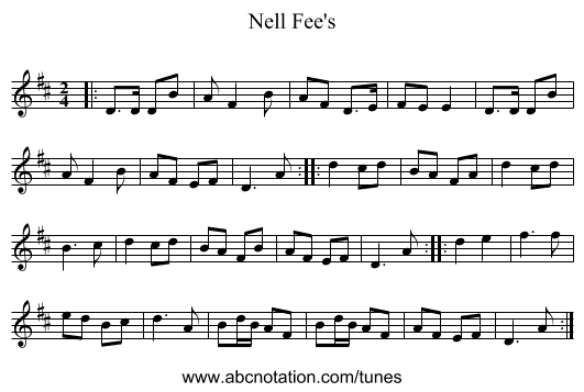 Nell Fee's - staff notation