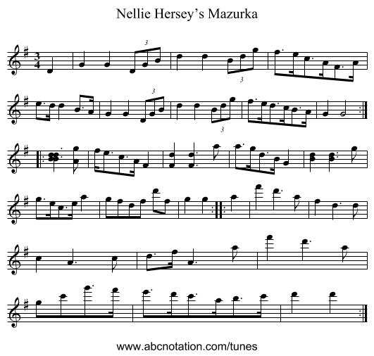 Nellie Hersey’s Mazurka - staff notation