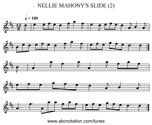 NELLIE MAHONY'S SLIDE (2) - staff notation