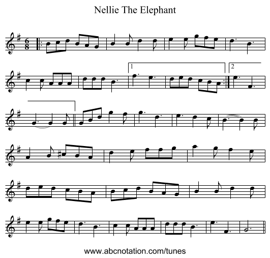 Nellie The Elephant - staff notation